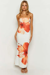 Robe midi à imprimé floral et épaules dénudées