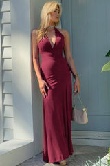 Deep V Halter Backless Slip Dress