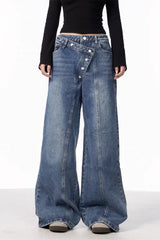 Asymmetrical Button Wide Leg Jeans