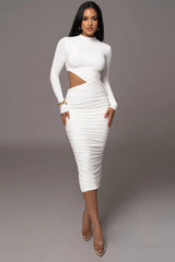 Long Sleeve Cutout Ruched Midi Dress