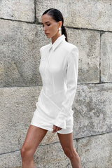 Padded Shoulder Shirt Midi Dress