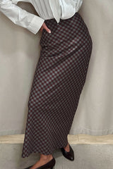 Jupe droite en coton à carreaux