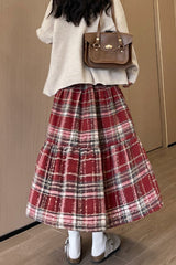 Wool Blend Tiered Plaid Christmas Skirt