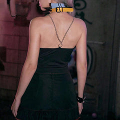 Haut court noir décontracté à imprimé croix mystérieuse