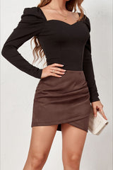 Ruched Suede Bodycon Mini Christmas Skirt
