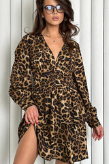 Leopard Print V-Neck Ruffle Mini Dress