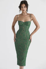 Robe midi à fines bretelles en dentelle