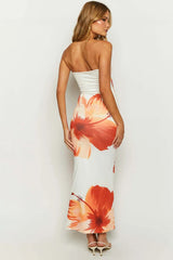 Robe midi à imprimé floral et épaules dénudées