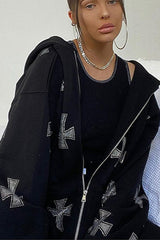 Sweat à capuche zippé à manches larges en losanges