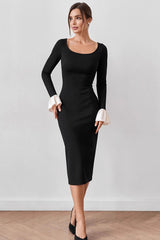 U-Neck Lace Panel Midi Dress