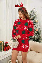 Knit Christmas Tree Print Fitted Mini Dress