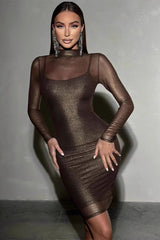 Turtleneck Mesh Bodycon Midi Dress