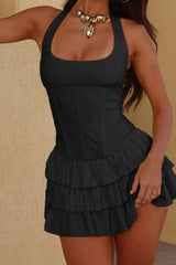 Halter Ruffle Hem Mini Dress