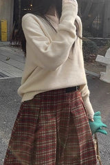 Plaid Wool Pleated Christmas Skirt