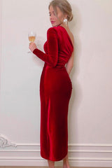 Velvet Ruched Slit Party Dress