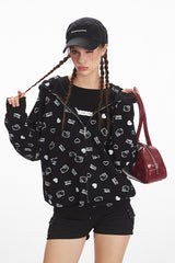 Sweat à capuche zippé à imprimé chat en liberté