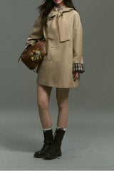 Plaid Blend Bow Front Christmas Outerwear