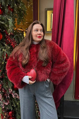 Faux Fur Blend Red Christmas Outerwear
