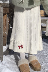 Bow Detail Knit A-Line Christmas Skirt
