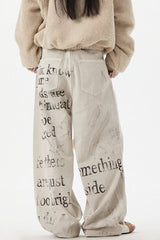 Jean droit taille haute à lettres