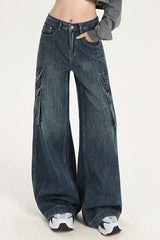 Jean cargo droit taille haute