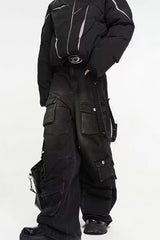 Distressed Multi Pocket Wide Leg Jeans