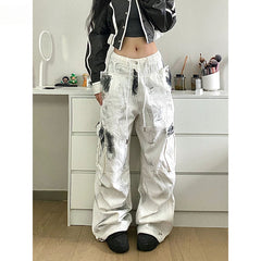 Pantalon cargo à cordon de serrage Y2K grande taille délavé