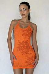 Robe courte à fleurs en strass