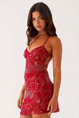 Robe nuisette moulante dos nu à paillettes