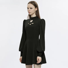Robe noire sexy à manches bouffantes gothiques en forme de cœur