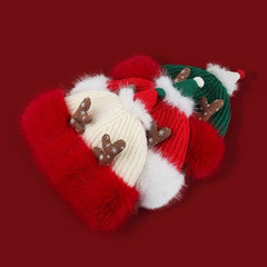 Bonnet de Noël en tricot doublé polaire avec motif renne