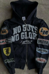 Vintage Print Zip Up Hoodie