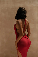 Robe midi dos nu en maille