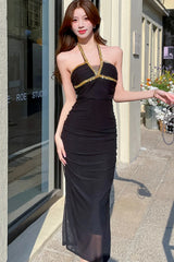 Robe midi moulante dos nu à diamants