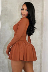 Pleated Mesh Full Sleeve Mini Dress