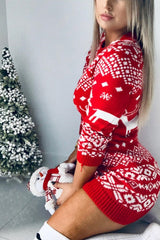 Knit Christmas Print Long Sleeve Bodycon Mini Dress