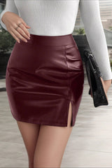 PU High Slit A-Line Christmas Skirt