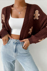 Gingerbread Man Cropped Knit Christmas Cardigan