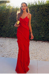 Backless Ruffle Hem Slip Dress