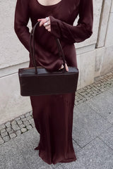 Robe longue élégante sirène en satin uni à col rond