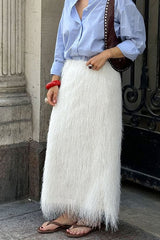 Fringe High-Waist A-Line Skirt