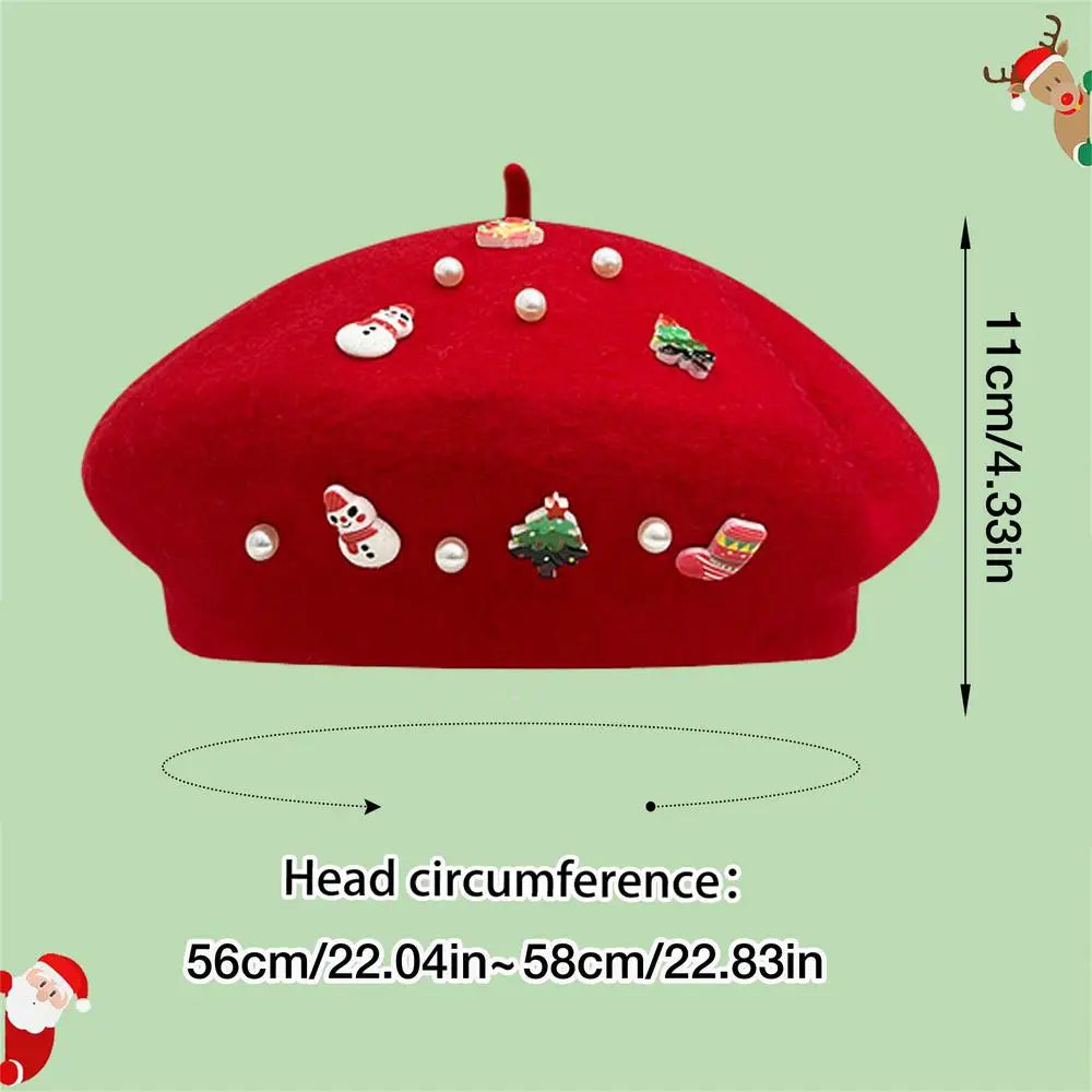 Cold Resistant Wool Korean Style Painter Christmas Beret Hat Red / A Hat-L