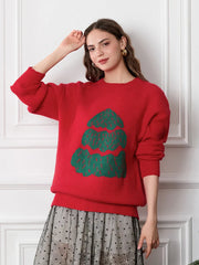 Drop Shoulder Long Sleeve Round Neck Christmas Tree Warm Sweater Sweaters-L