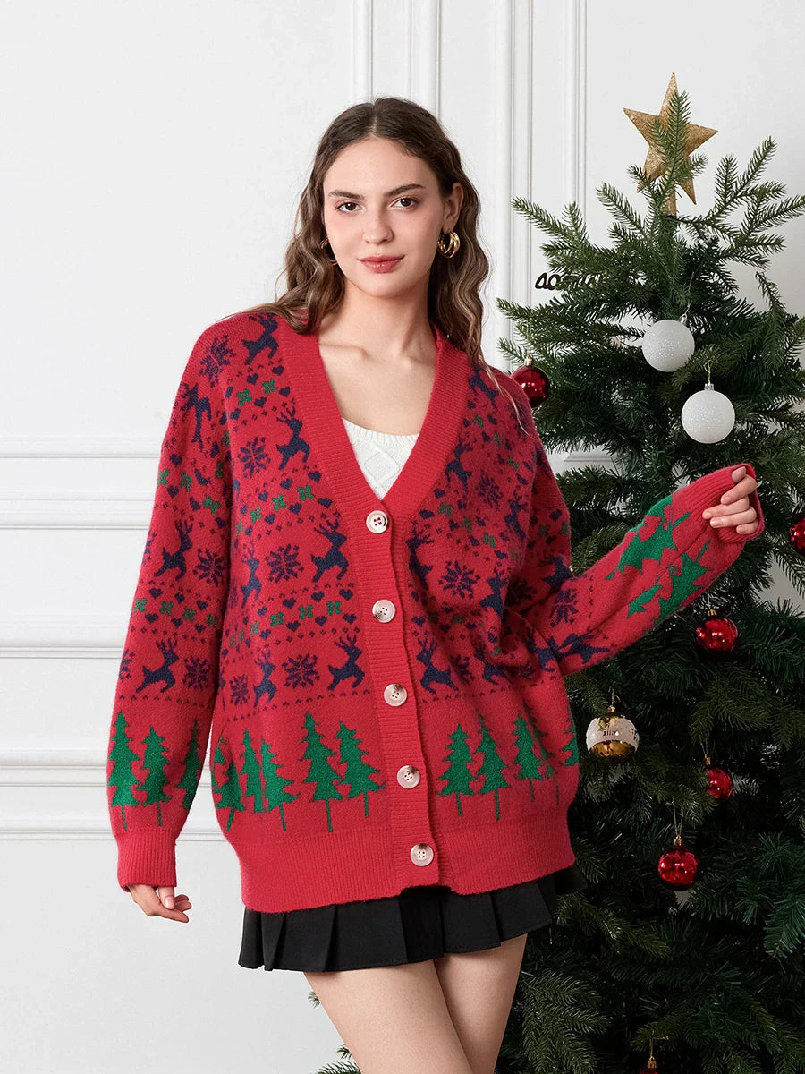 Classic Vintage Long Sleeve Button-Up Warm Cardigans Christmas Sweater Sweaters-L