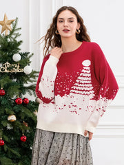 Classic Snowflake Christmas Tree Print Crew Neck Warm Pullover Sweater Red / S Sweaters-L