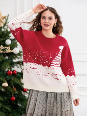 Classic Snowflake Christmas Tree Print Crew Neck Warm Pullover Sweater Sweaters-L