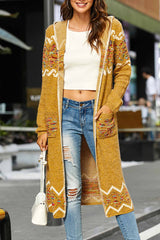 Cardigan long fendu à capuche et imprimé floral