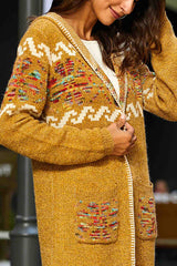 Cardigan long fendu à capuche et imprimé floral