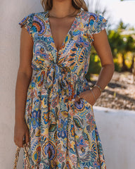 Robe longue imprimée Rhea à ourlet asymétrique et poches - Vente finale 