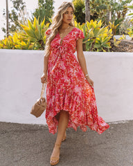 Robe longue Belladonna asymétrique à poches et nœud papillon - Framboise - Vente finale 